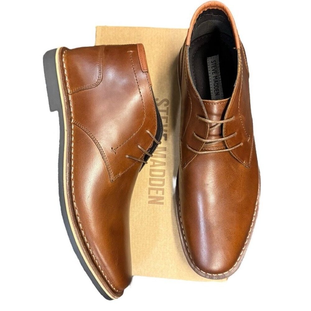 Steve Madden Sz 7.5 Shoes Harken Chukka Cognac Brown Leather Ankle Boots Fall